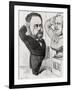 Caricature of Emile Zola Saluting a Bust of Honore de Balzac 1878-André Gill-Framed Giclee Print