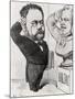 Caricature of Emile Zola Saluting a Bust of Honore de Balzac 1878-André Gill-Mounted Giclee Print