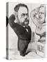 Caricature of Emile Zola Saluting a Bust of Honore de Balzac 1878-André Gill-Stretched Canvas