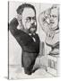 Caricature of Emile Zola Saluting a Bust of Honore de Balzac 1878-André Gill-Stretched Canvas