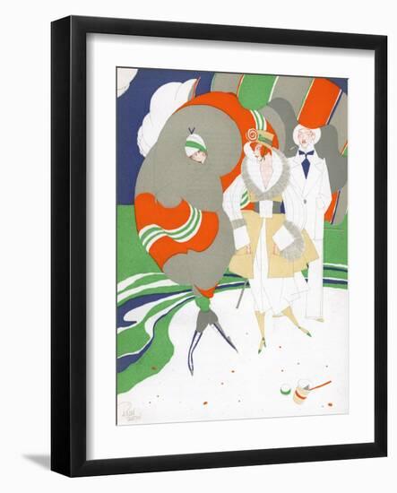 Caricature of Flappers Wearing Furs, C.1920-Ralph Barton-Framed Giclee Print