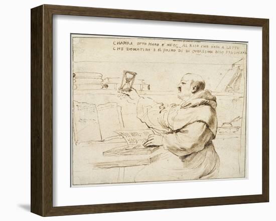 Caricature of Fra Bonaventura Bisi, 1655 - 1659-Guercino-Framed Giclee Print