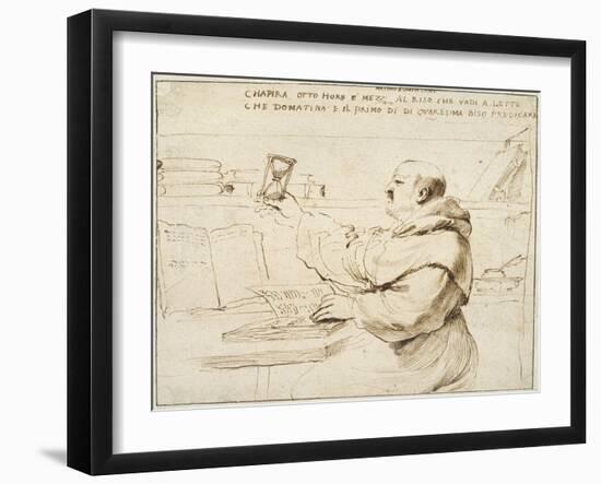 Caricature of Fra Bonaventura Bisi, 1655 - 1659-Guercino-Framed Giclee Print