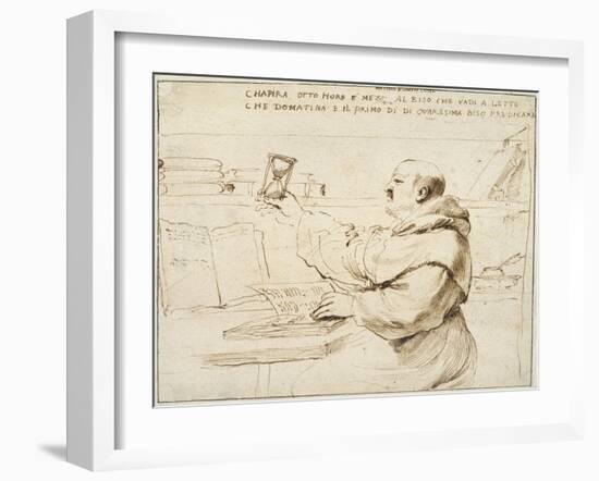 Caricature of Fra Bonaventura Bisi, 1655 - 1659-Guercino-Framed Giclee Print