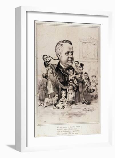 Caricature of Giovanni Toselli (Cuneo, 1819 - Genoa, 1886), Italian Dialect Actor,-null-Framed Giclee Print