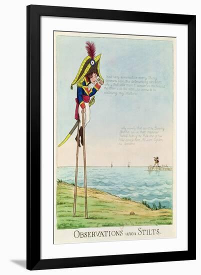 Caricature of Napoleon Standing on Stilts Observing Pitt and England Across the Channel-null-Framed Giclee Print