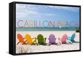 Carillon Beach, Florida - Colorful Beach Chairs-Lantern Press-Framed Stretched Canvas