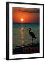 Carillon Beach, Florida - Heron and Sunset-Lantern Press-Framed Art Print