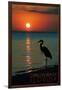 Carillon Beach, Florida - Heron and Sunset-Lantern Press-Framed Art Print