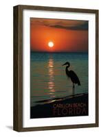 Carillon Beach, Florida - Heron and Sunset-Lantern Press-Framed Premium Giclee Print