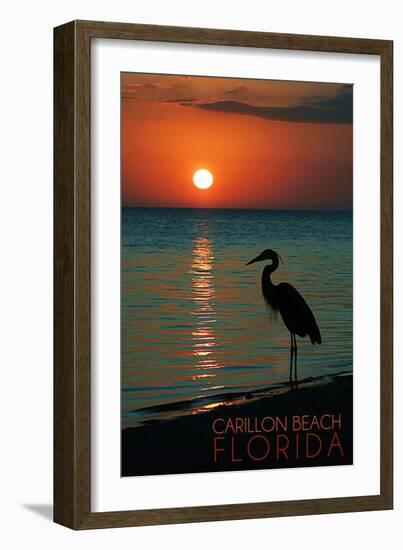 Carillon Beach, Florida - Heron and Sunset-Lantern Press-Framed Art Print