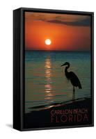 Carillon Beach, Florida - Heron and Sunset-Lantern Press-Framed Stretched Canvas