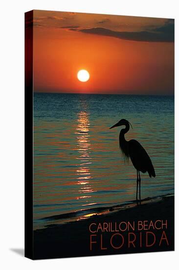 Carillon Beach, Florida - Heron and Sunset-Lantern Press-Stretched Canvas