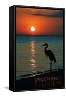 Carillon Beach, Florida - Heron and Sunset-Lantern Press-Framed Stretched Canvas