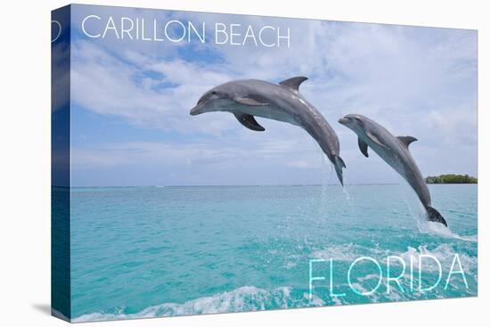 Carillon Beach, Florida - Jumping Dolphins-Lantern Press-Stretched Canvas