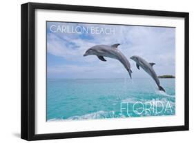 Carillon Beach, Florida - Jumping Dolphins-Lantern Press-Framed Art Print