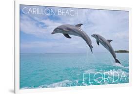 Carillon Beach, Florida - Jumping Dolphins-Lantern Press-Framed Art Print