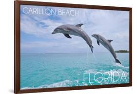 Carillon Beach, Florida - Jumping Dolphins-Lantern Press-Framed Art Print