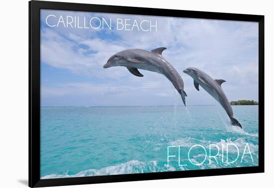 Carillon Beach, Florida - Jumping Dolphins-Lantern Press-Framed Art Print