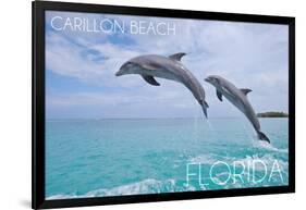 Carillon Beach, Florida - Jumping Dolphins-Lantern Press-Framed Art Print