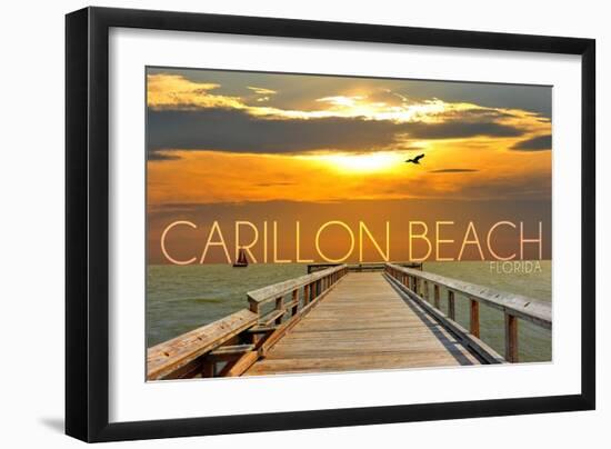 Carillon Beach, Florida - Pier at Sunset-Lantern Press-Framed Art Print