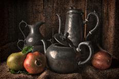 Old Masters Style Image with Pewter Jugs and Pots with Fruit-Carin Victoria Harris-Mounted Photographic Print