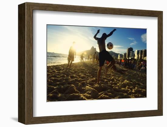 Carioca Brazilians Playing Altinho Futebol Beach Football Kicking Soccer Balls at Sunset Ipanema Be-LazyLlama-Framed Photographic Print