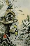 Winter Bird Table with Blue Tits, Great Tits, House Sparrows and a Robin-Carl Donner-Giclee Print