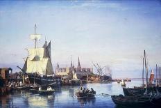 Elsinore Harbour, the Customs House and Kronborg Castle Beyond, 1859-Carl Frederik Sorensen-Framed Stretched Canvas