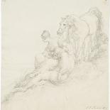 Walter and Hildegunde Resting on the Flight, 1831 (Brush & Blue Wash and Pencil on Paper)-Carl Friedrich Lessing-Giclee Print