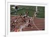 Carl Lewis Crosses the Finishing Line at the Los Angeles Olympics-null-Framed Photographic Print