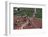 Carl Lewis Crosses the Finishing Line at the Los Angeles Olympics-null-Framed Photographic Print