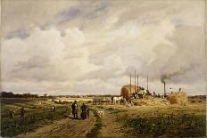 Use of the First Threshing Machine at Lankow, Schwerin, 1882-Carl Malchin-Framed Giclee Print