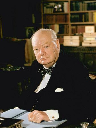 British Politician Sir Winston Churchill, Formal Portrait at Desk