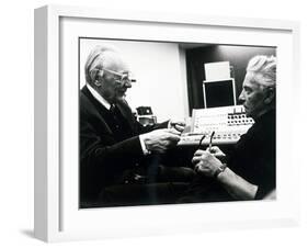 Carl Orff and Herbert Von Karajan, During Recording of De Temporum Fine Comoedia, Leverkusen, 1973-null-Framed Giclee Print