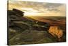 Carl Wark Hill Fort and Hathersage Moor from Higger Tor, sunrise in autumn, Peak District National -Eleanor Scriven-Stretched Canvas