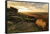 Carl Wark Hill Fort and Hathersage Moor from Higger Tor, sunrise in autumn, Peak District National -Eleanor Scriven-Framed Stretched Canvas