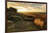 Carl Wark Hill Fort and Hathersage Moor from Higger Tor, sunrise in autumn, Peak District National -Eleanor Scriven-Framed Photographic Print