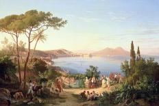 Bay of Naples with Dancing Italians, C.1850-Carl Wilhelm Goetzloff-Framed Giclee Print