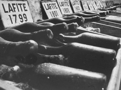 Bottles of Lafite Wines, Now Museum Pieces in French Wine Cellar