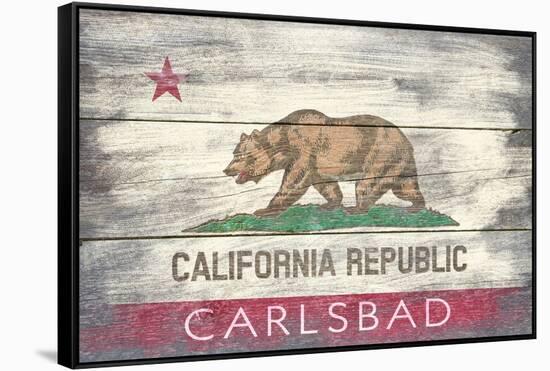 Carlsbad, CA - California State Flag - Barnwood-Lantern Press-Framed Stretched Canvas