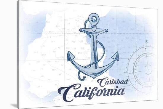 Carlsbad, California - Anchor - Blue - Coastal Icon-Lantern Press-Stretched Canvas