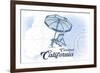 Carlsbad, California - Beach Chair and Umbrella - Blue - Coastal Icon-Lantern Press-Framed Premium Giclee Print