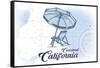Carlsbad, California - Beach Chair and Umbrella - Blue - Coastal Icon-Lantern Press-Framed Stretched Canvas