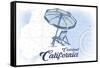 Carlsbad, California - Beach Chair and Umbrella - Blue - Coastal Icon-Lantern Press-Framed Stretched Canvas