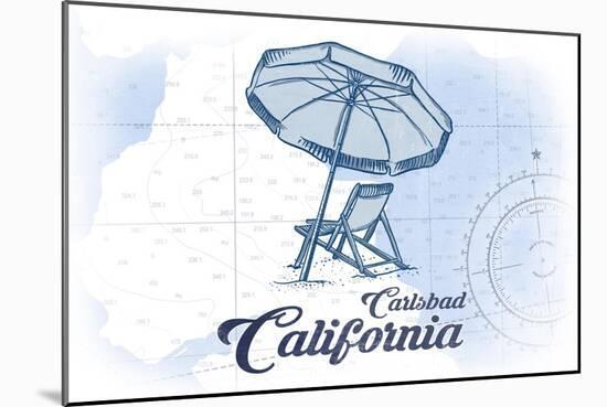 Carlsbad, California - Beach Chair and Umbrella - Blue - Coastal Icon-Lantern Press-Mounted Art Print
