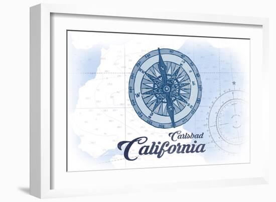 Carlsbad, California - Compass - Blue - Coastal Icon-Lantern Press-Framed Art Print