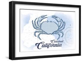 Carlsbad, California - Crab - Blue - Coastal Icon-Lantern Press-Framed Art Print