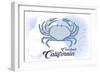 Carlsbad, California - Crab - Blue - Coastal Icon-Lantern Press-Framed Art Print