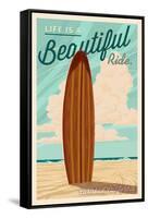 Carlsbad, California - Life is a Beautiful Ride Surfboard Letterpress-Lantern Press-Framed Stretched Canvas